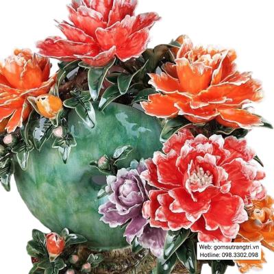 TƯỢNG SỨ HOA MẪU ĐƠN - ĐỒNG ĐIỂU XANH NGỌC